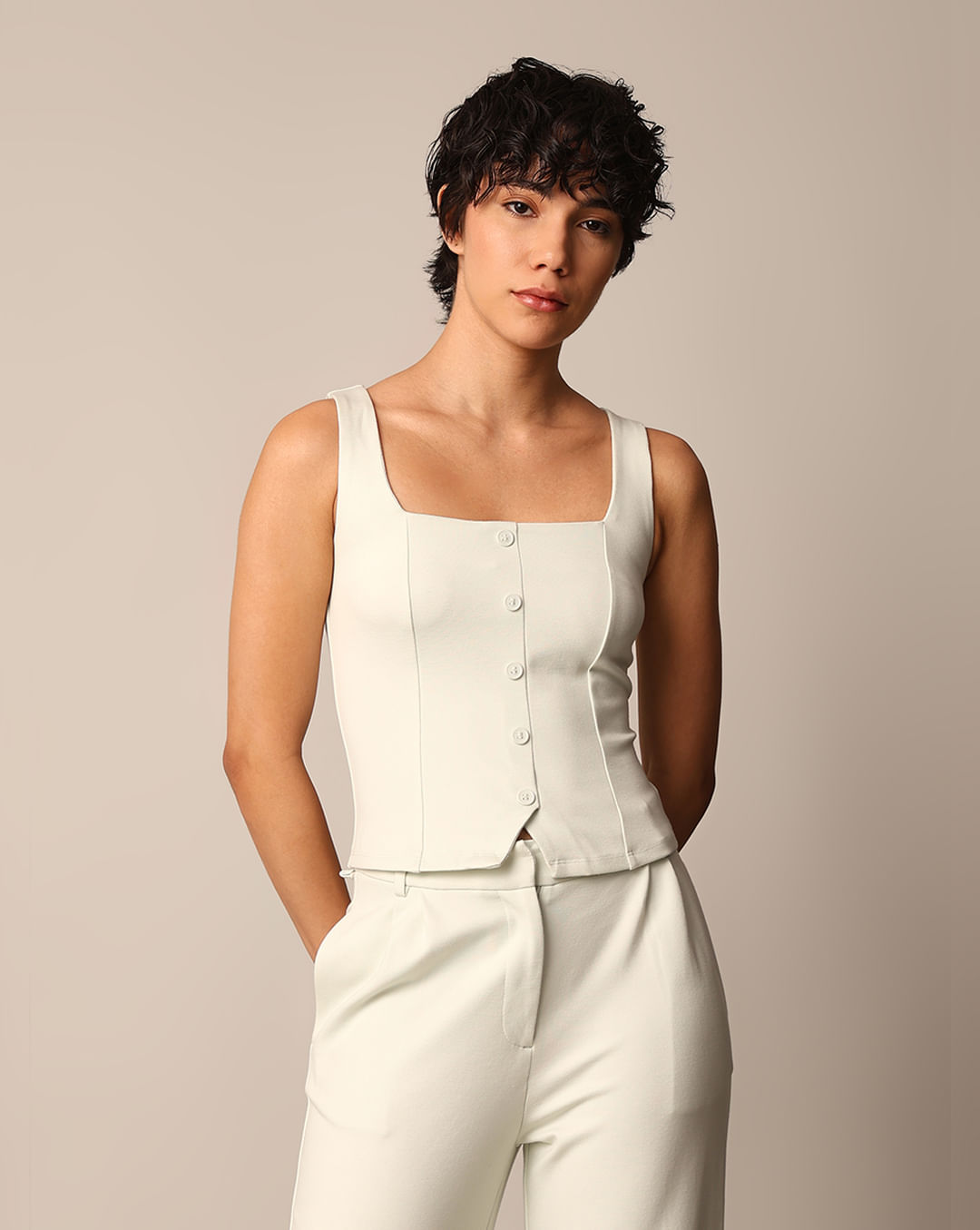 CREAM FRONT-BUTTON VEST TOP