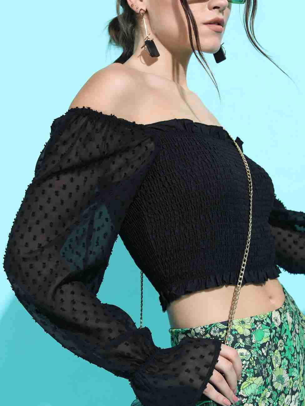 Black off shoulder puff sleeves